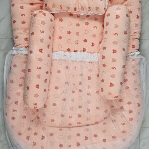 Complete Soft Baby Bed With Mosquito Net (Prited pink)