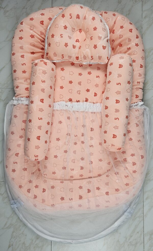 Complete Soft Baby Bed With Mosquito Net (Prited pink)