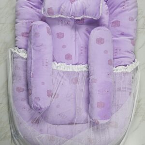Complete Soft Baby Bed With Mosquito Net (Purple)