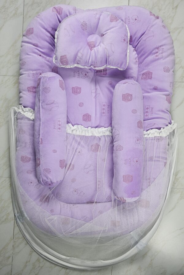 Complete Soft Baby Bed With Mosquito Net (Purple)