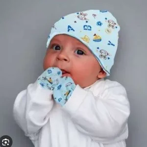 Baby Cotton Mittens Set With Cap