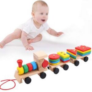 Colourful Wooden Small Train Building Blocks Intellect Educational