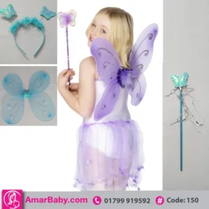 Cute Girl Kids Butterfly Wing Wand Headband 3Pcs Set