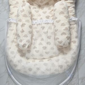 Complete Soft Baby Bed With Mosquito Net (Printed Yellow)